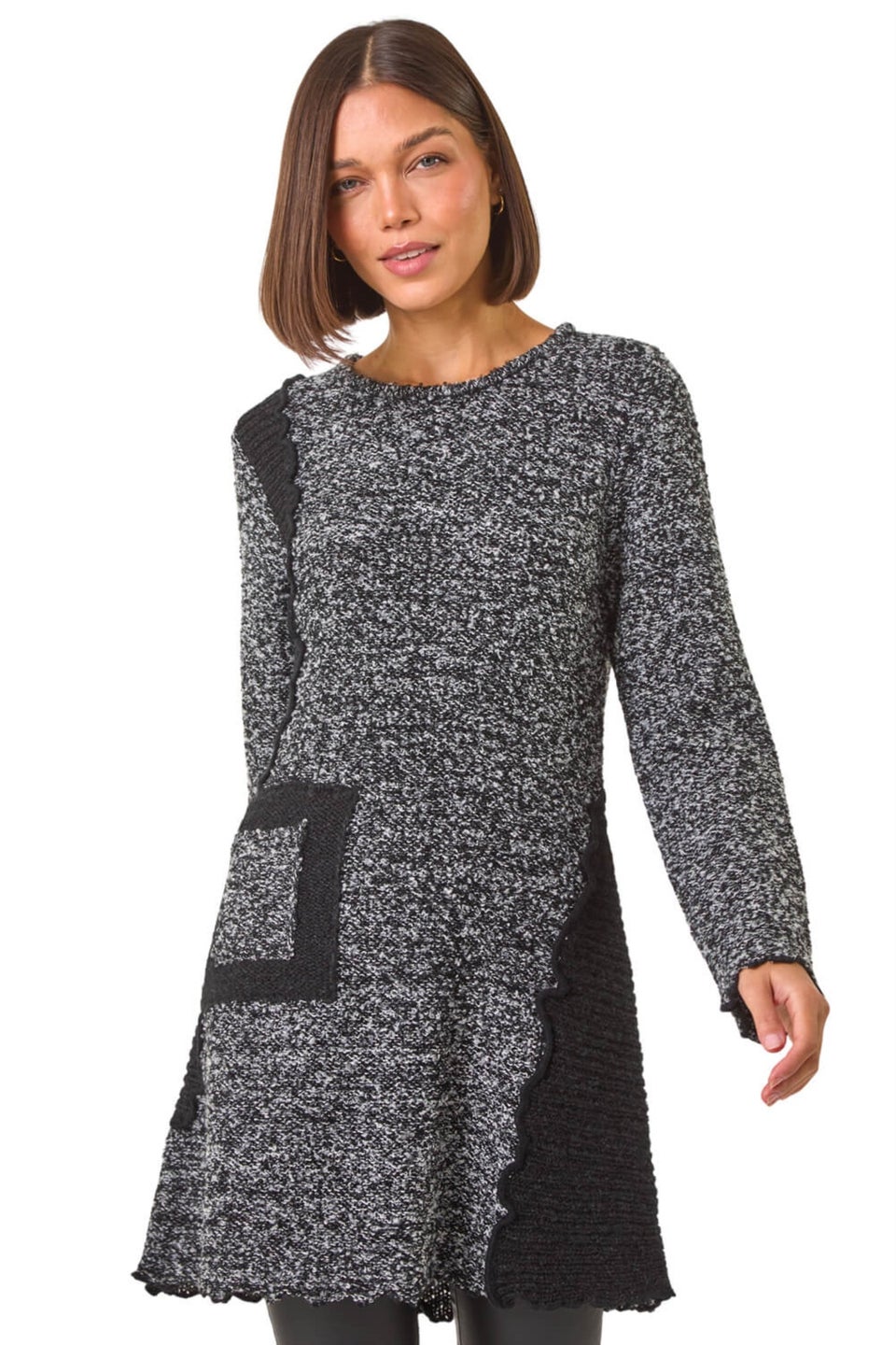 Roman Charcoal Textured Pocket Detail Longline Jumper