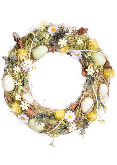 Premier Decorations Rattan Easter Wreath with Eggs & Flowers
