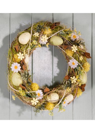 Premier Decorations Rattan Easter Wreath with Eggs & Flowers