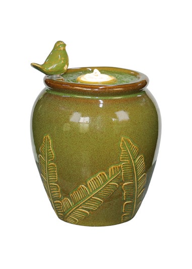 Premier Decorations Ceramic Green Water Feature with 4 Warm White LEDs