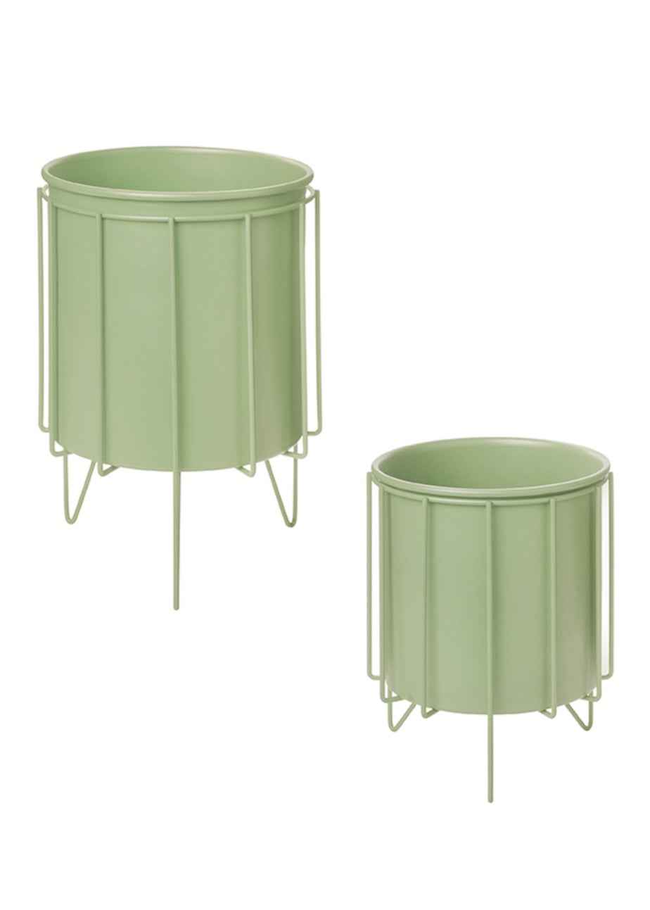 Premier Decorations Sage Green Set of 2 Metal Flower Pots