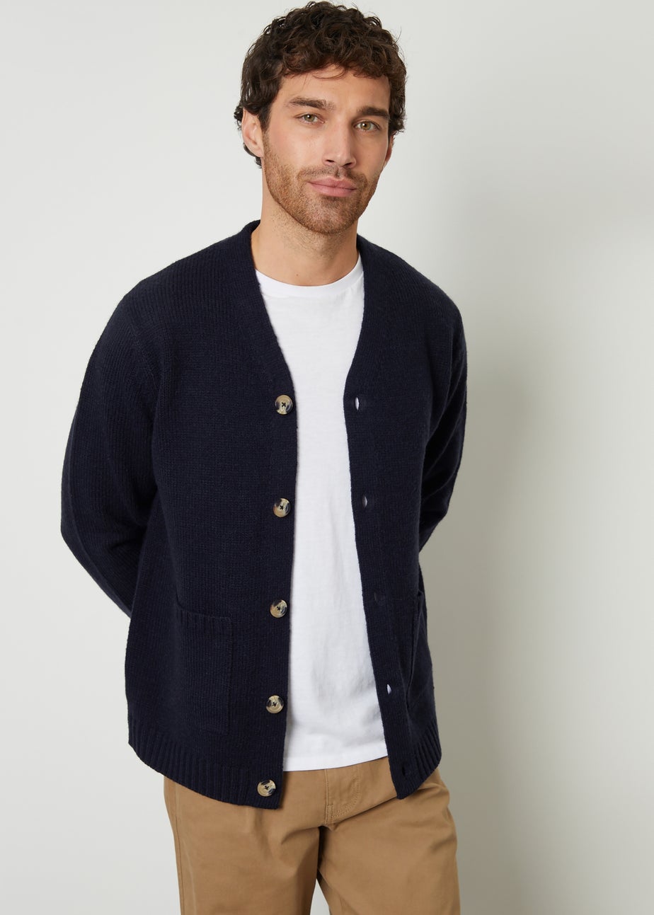 Threadbare Navy Knitted V-Neck Cardigan