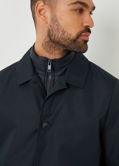 Threadbare Navy Collared Mock Layer Mac Coat