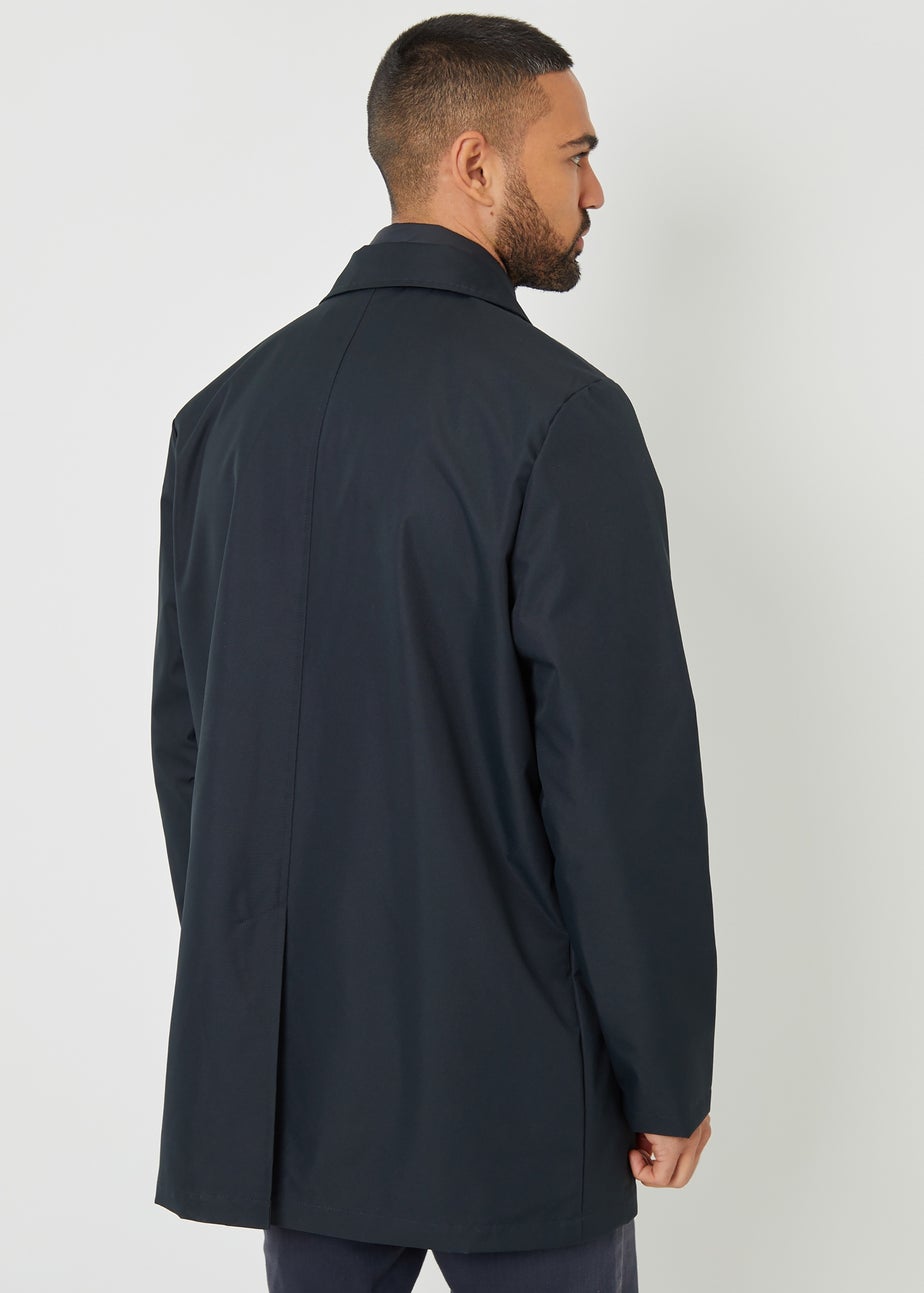 Threadbare Navy Collared Mock Layer Mac Coat