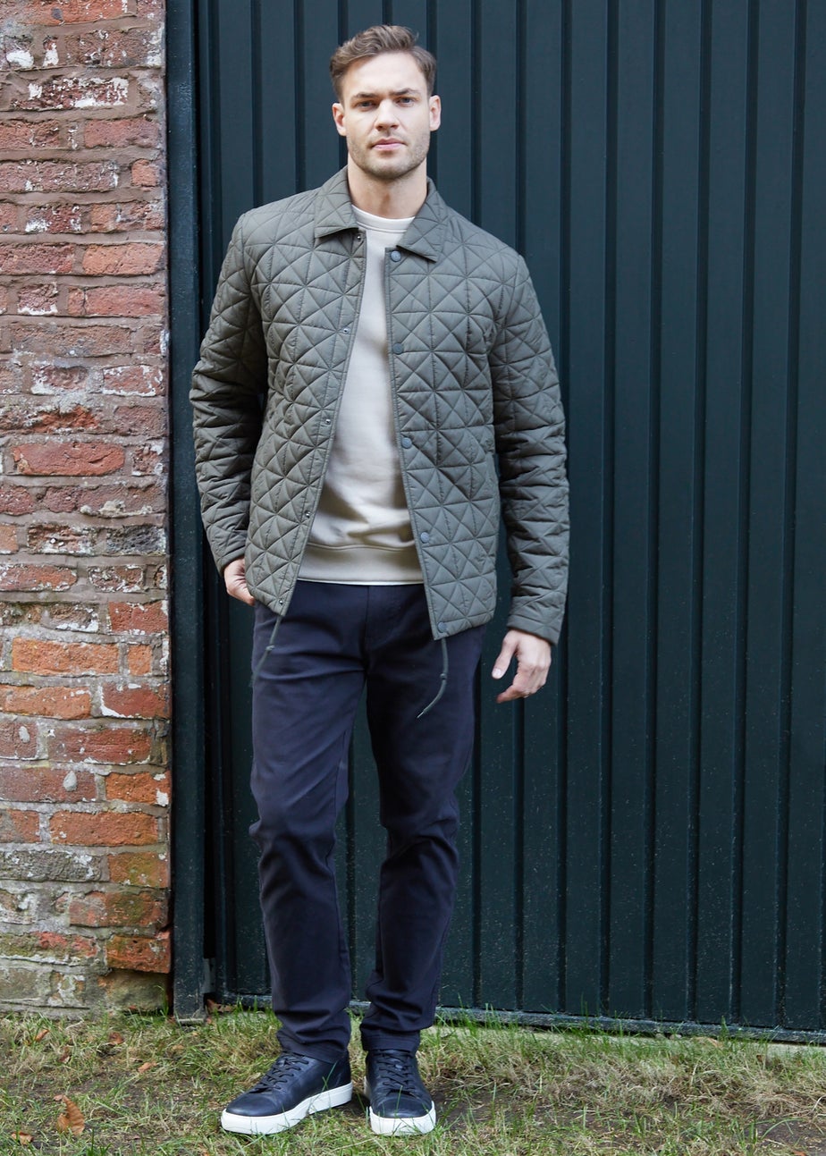 Threadbare Khaki Lightweight Collared Quilted Jacket