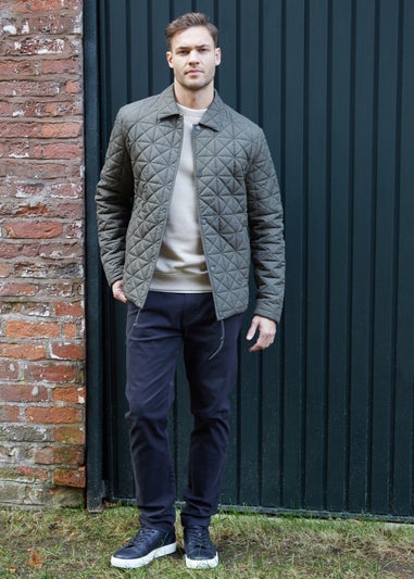 Threadbare Khaki Lightweight Collared Quilted Jacket
