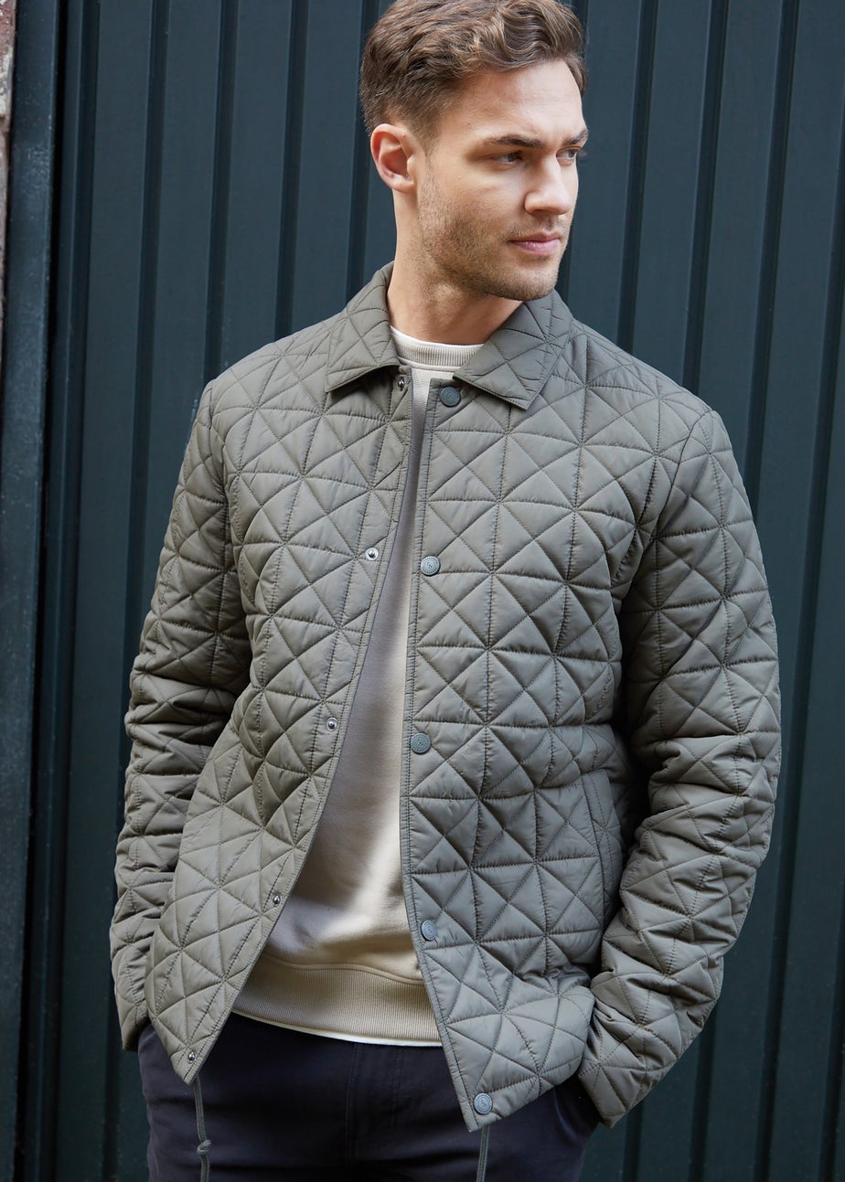 Threadbare Khaki Lightweight Collared Quilted Jacket