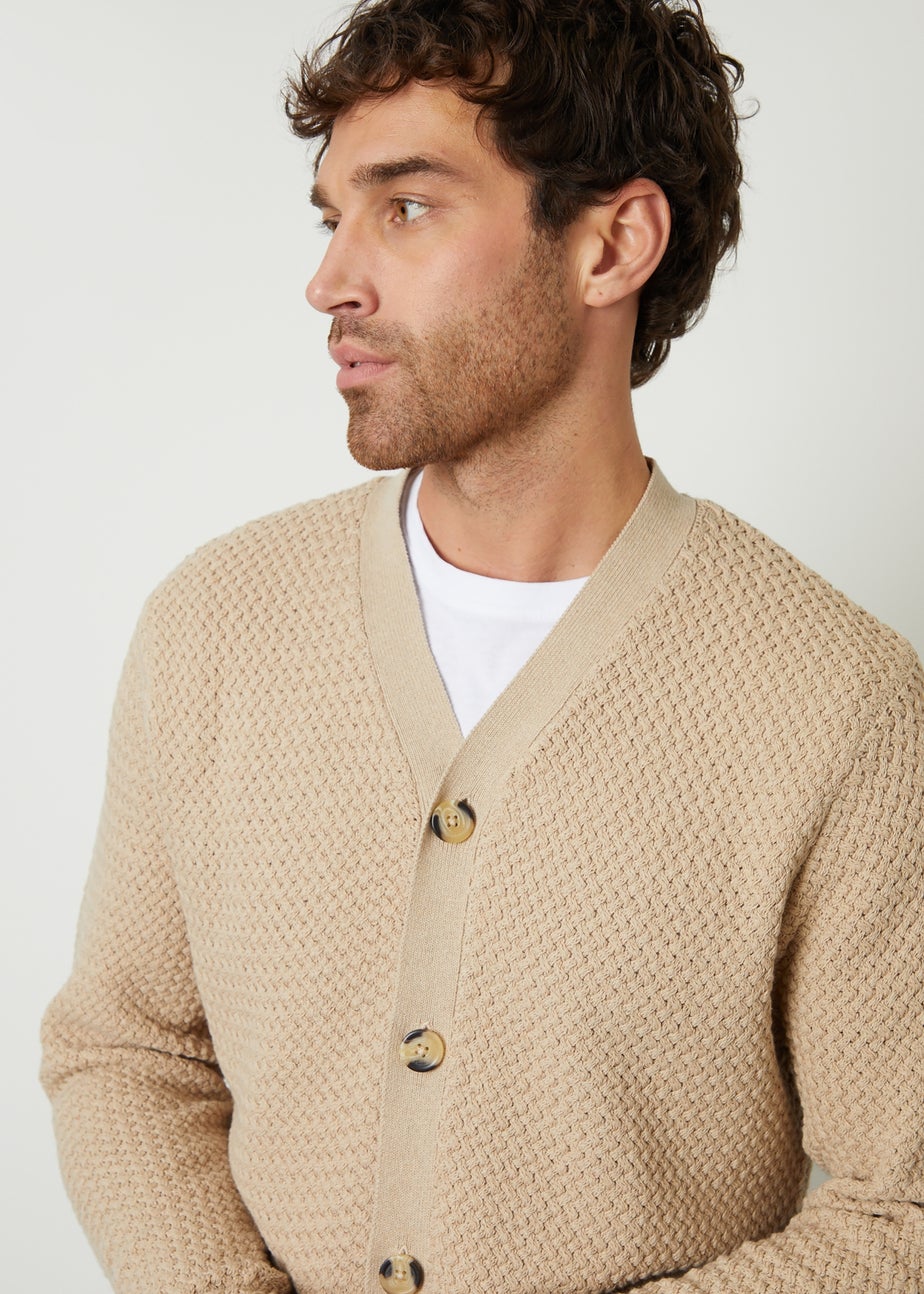 Threadbare Brown Basket Stitch V-neck Cardigan