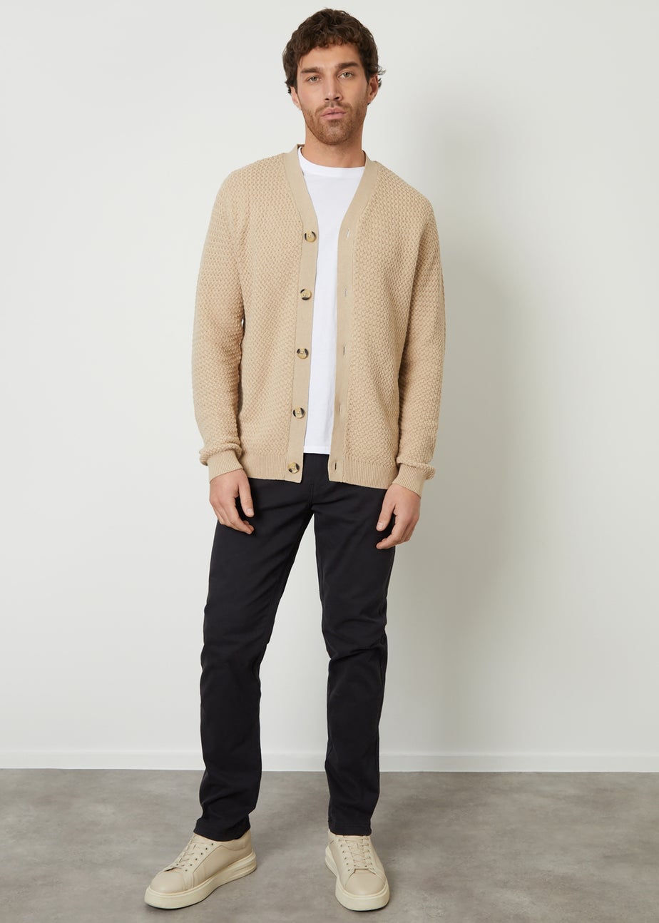 Threadbare Brown Basket Stitch V-neck Cardigan