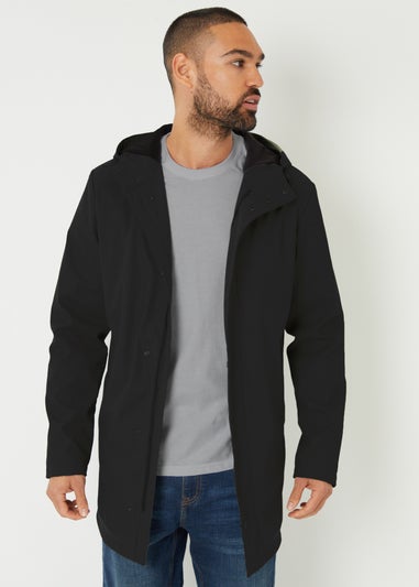 Threadbare Black Microfleece Lined Longline Showerproof Hooded Raincoat