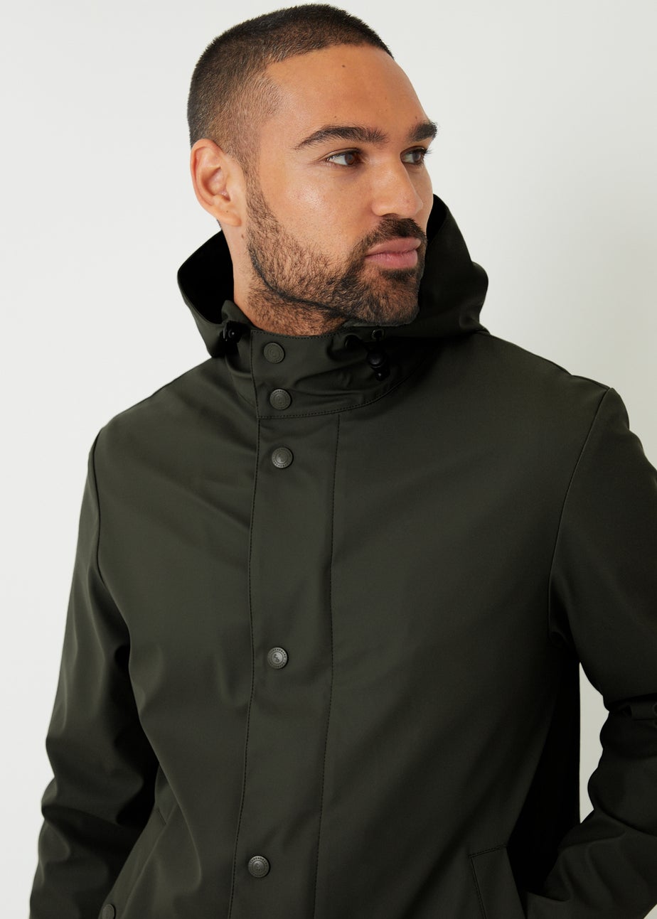 Threadbare Black Microfleece Lined Longline Showerproof Hooded Raincoat