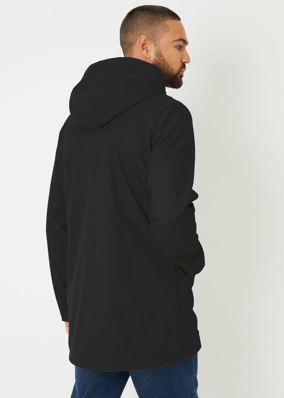 Threadbare Black Microfleece Lined Longline Showerproof Hooded Raincoat