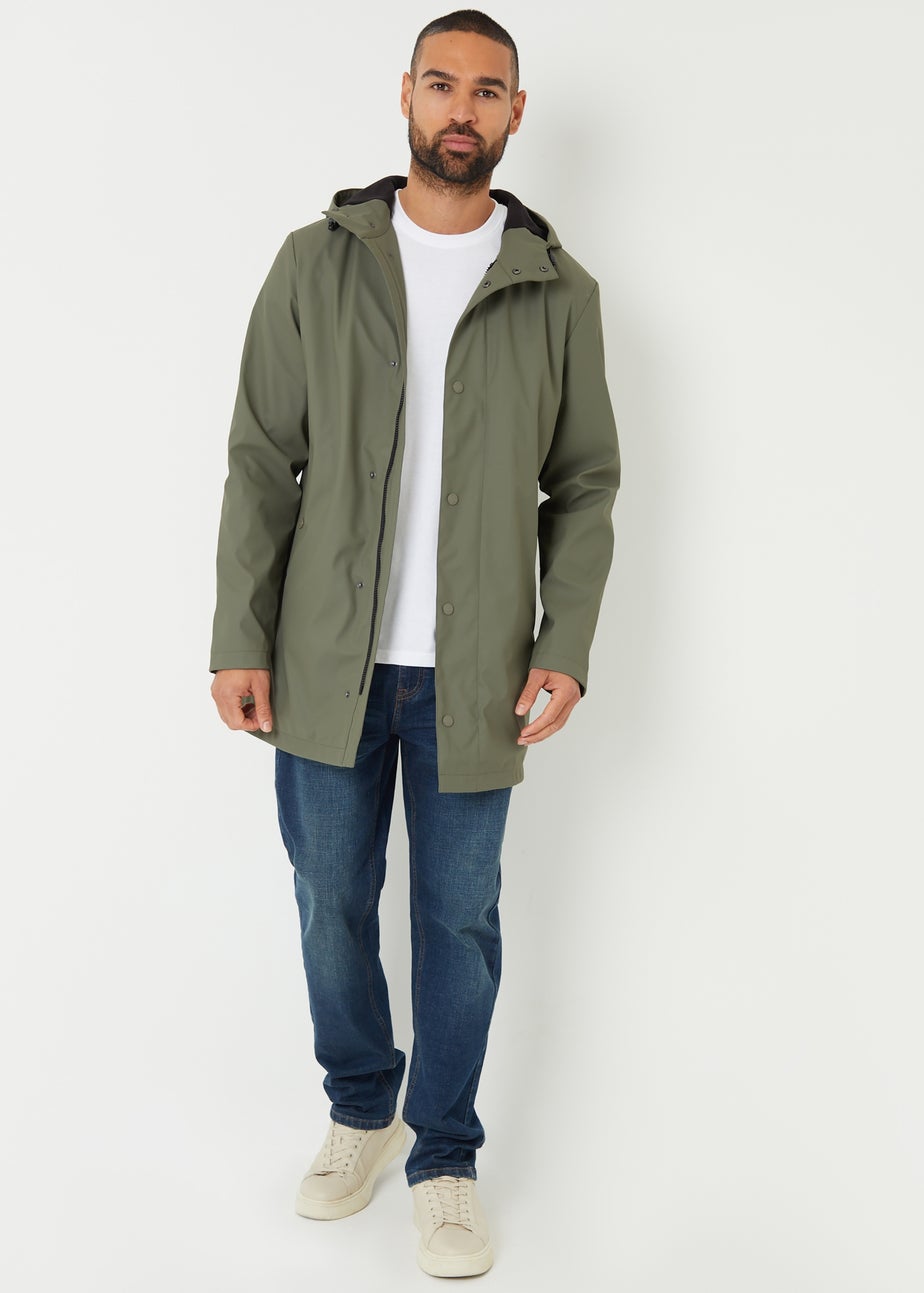 Threadbare Khaki Microfleece Lined Longline Showerproof Hooded Raincoat