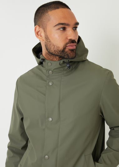 Threadbare Khaki Microfleece Lined Longline Showerproof Hooded Raincoat