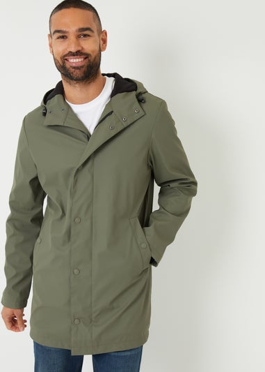 Threadbare Khaki Microfleece Lined Longline Showerproof Hooded Raincoat