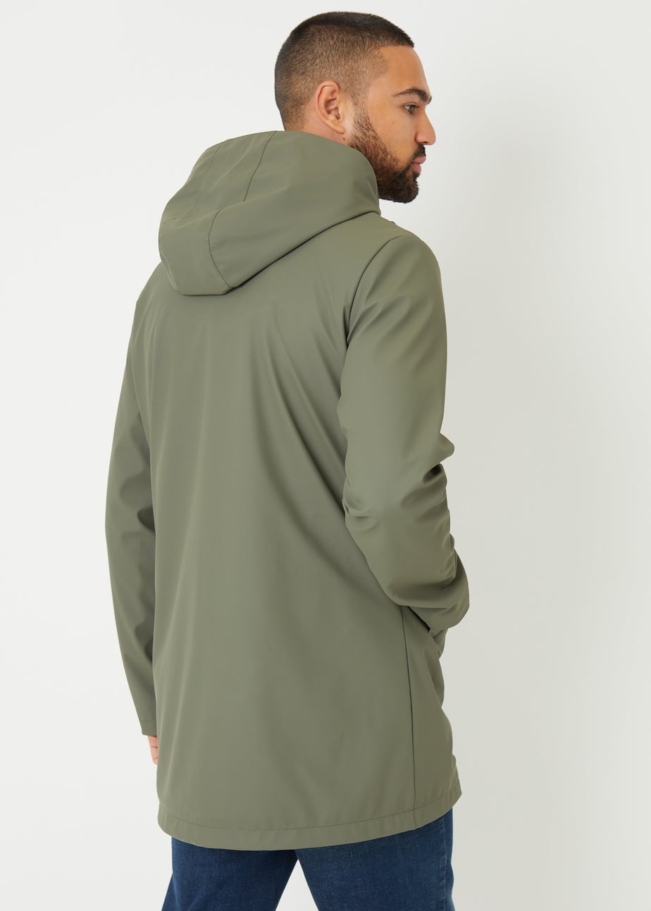 Threadbare Khaki Microfleece Lined Longline Showerproof Hooded Raincoat