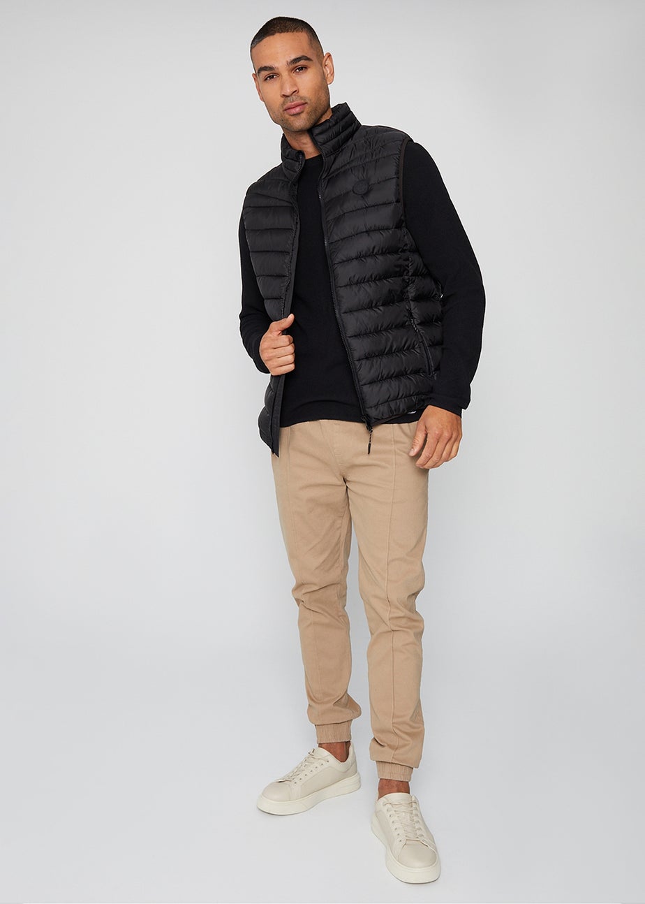 Threadbare Black Federal Matte Finish Padded Funnel Neck Gilet