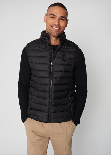 Threadbare Black Federal Matte Finish Padded Funnel Neck Gilet