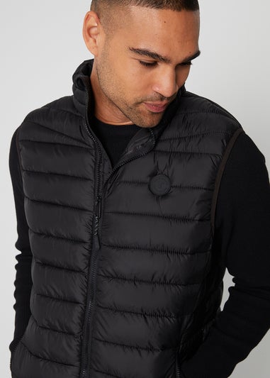 Threadbare Black Federal Matte Finish Padded Funnel Neck Gilet