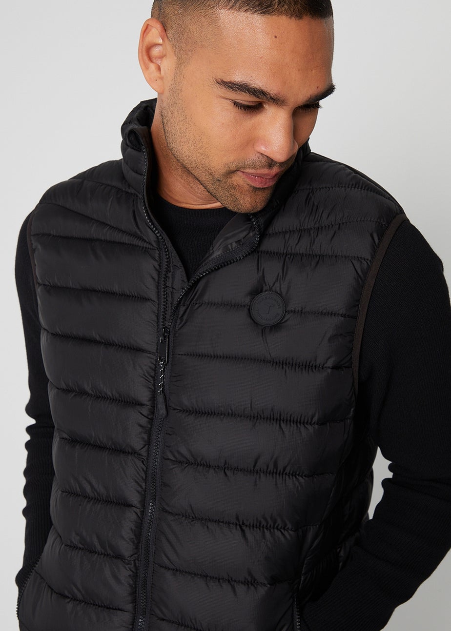 Threadbare Black Federal Matte Finish Padded Funnel Neck Gilet