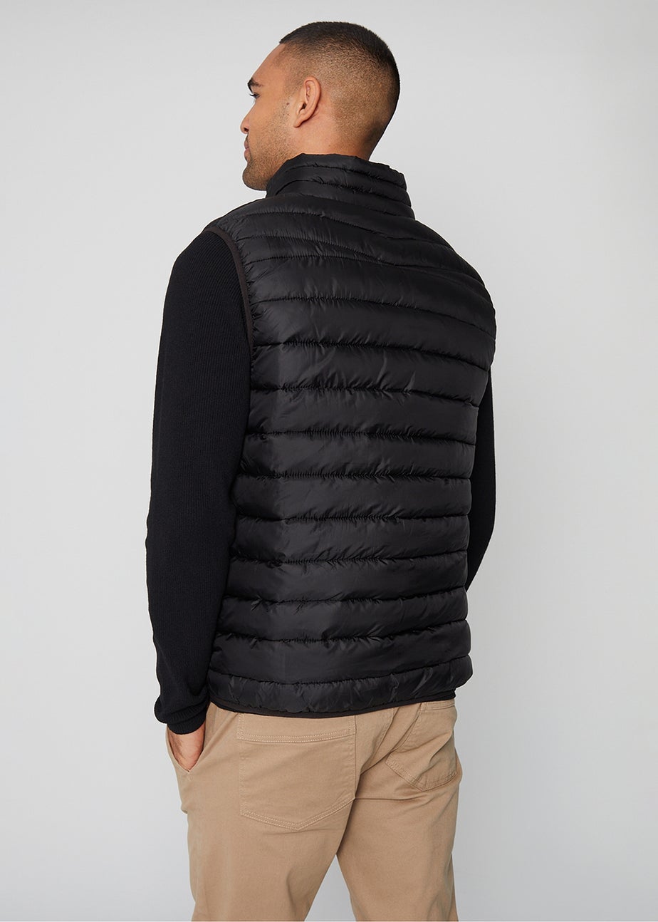 Threadbare Black Federal Matte Finish Padded Funnel Neck Gilet