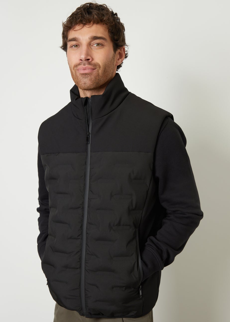 Threadbare Black Quilted Panel Funnel Neck Gilet