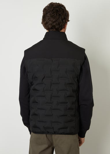 Threadbare Black Quilted Panel Funnel Neck Gilet