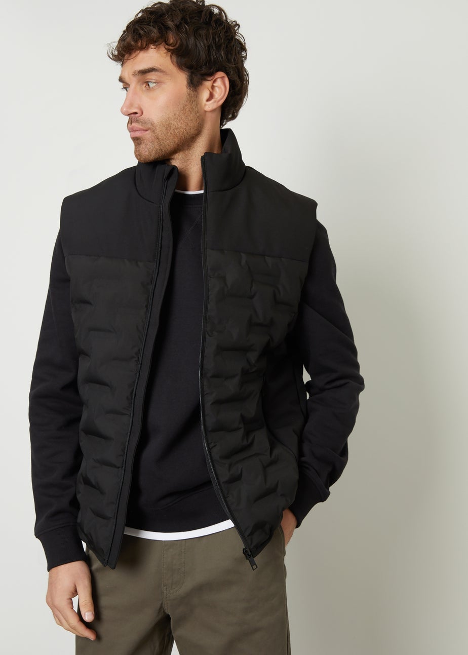 Threadbare Black Quilted Panel Funnel Neck Gilet