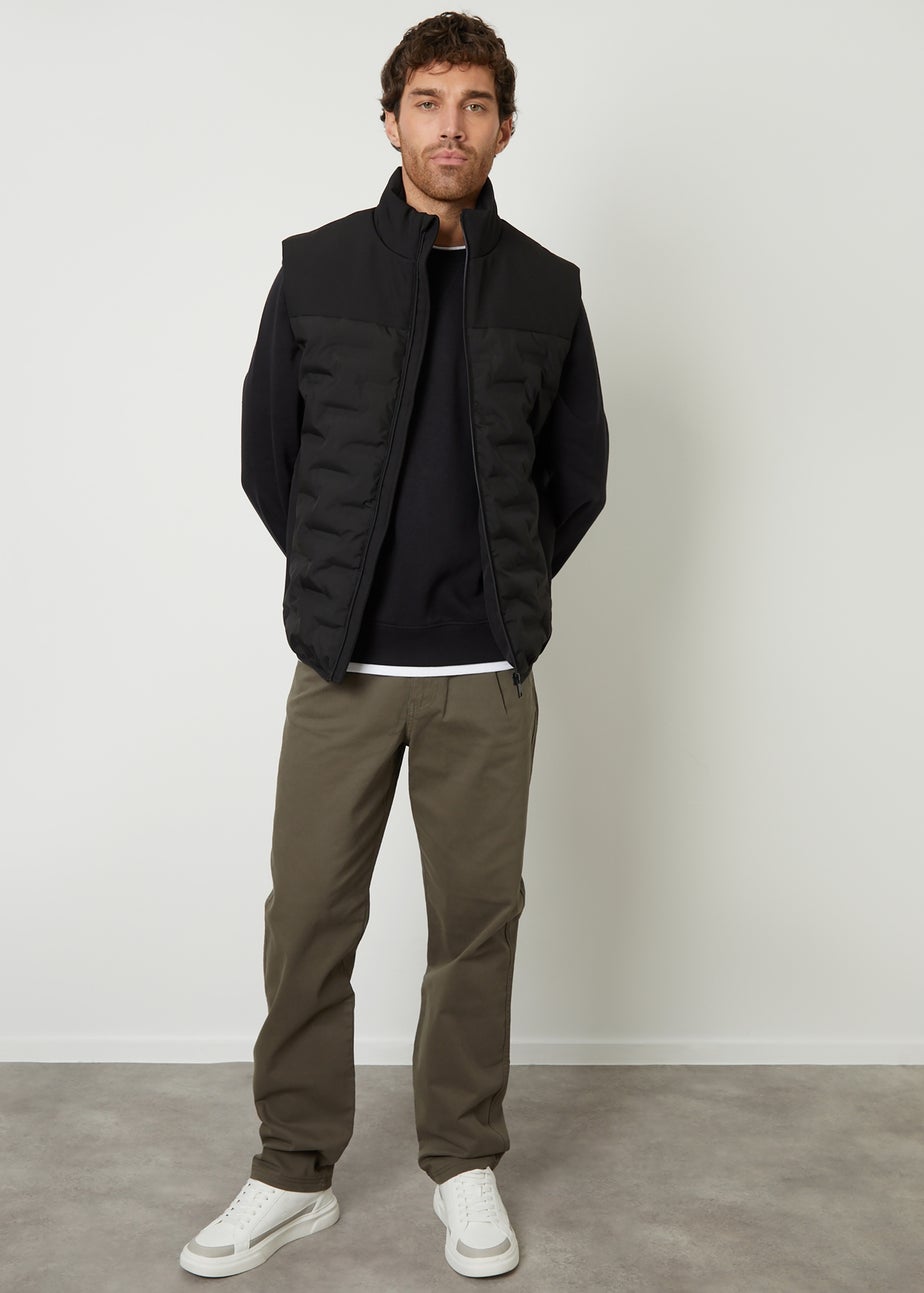 Threadbare Black Quilted Panel Funnel Neck Gilet