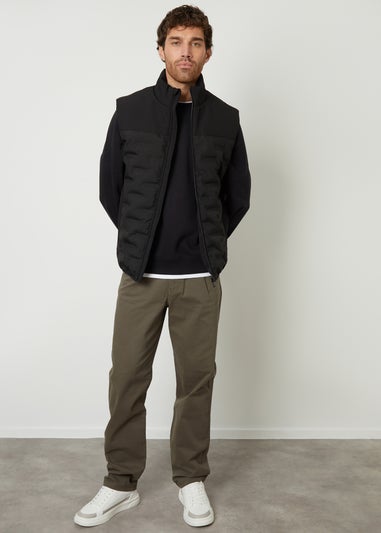Threadbare Black Quilted Panel Funnel Neck Gilet