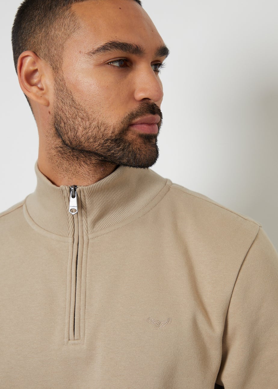 Threadbare Stone 1/4 Zip Neck Sweatshirt