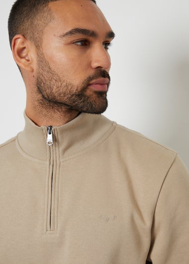 Threadbare Stone 1/4 Zip Neck Sweatshirt