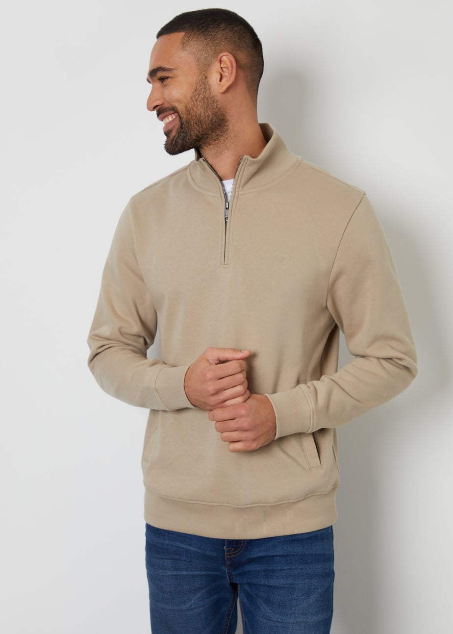 Threadbare Stone 1/4 Zip Neck Sweatshirt