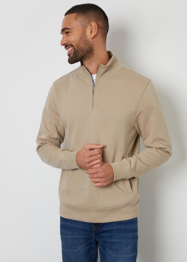 Threadbare Stone 1/4 Zip Neck Sweatshirt