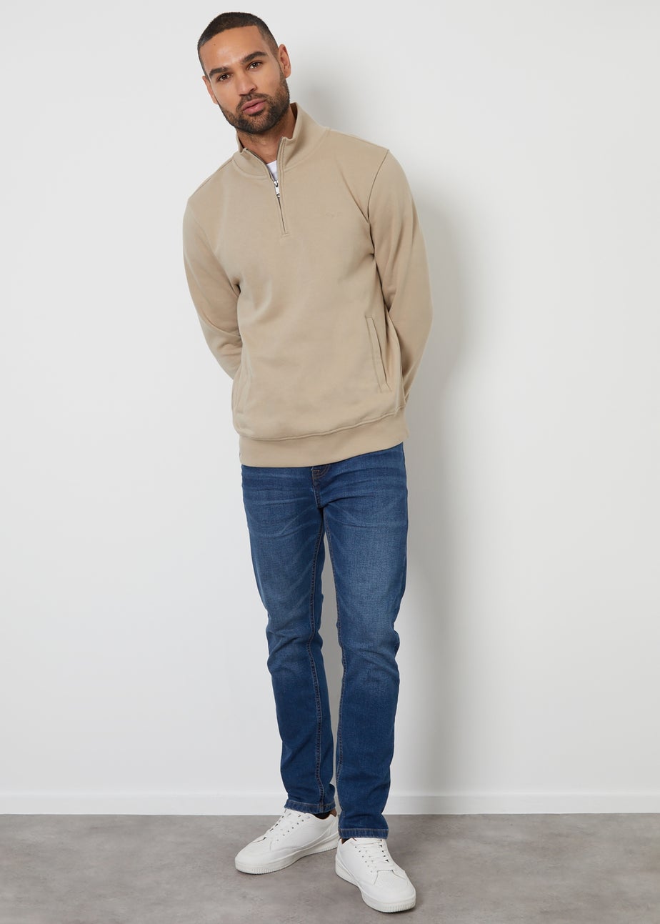 Threadbare Stone 1/4 Zip Neck Sweatshirt
