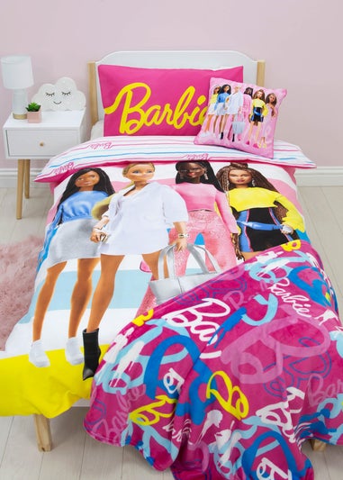 Barbie Pink Unboxed Stripe Polycotton Duvet Cover Set