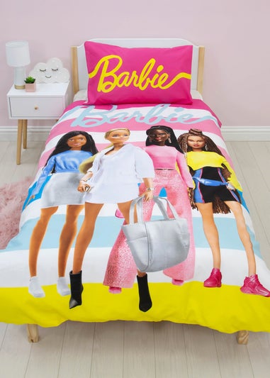 Barbie Pink Unboxed Stripe Polycotton Duvet Cover Set
