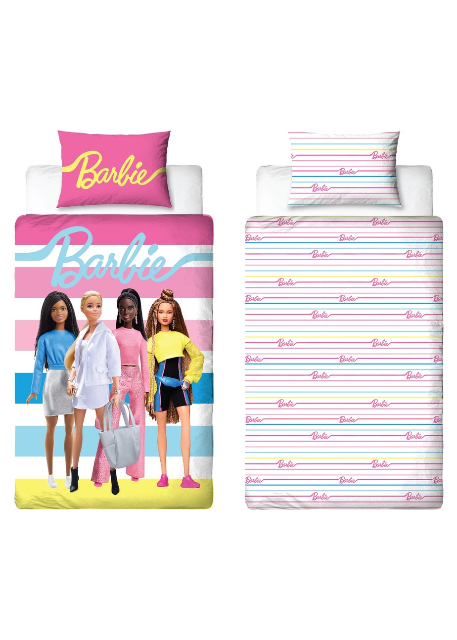 Barbie Pink Unboxed Stripe Polycotton Duvet Cover Set