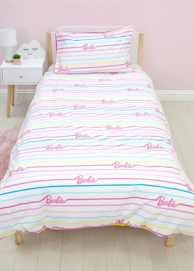 Barbie Pink Unboxed Stripe Polycotton Duvet Cover Set