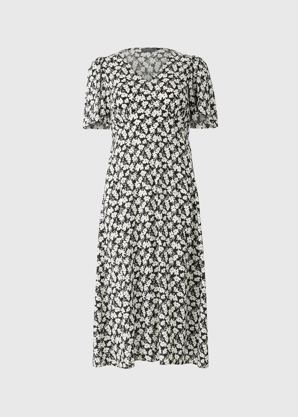 Black Ditsy Floral V Neck Midi Dress