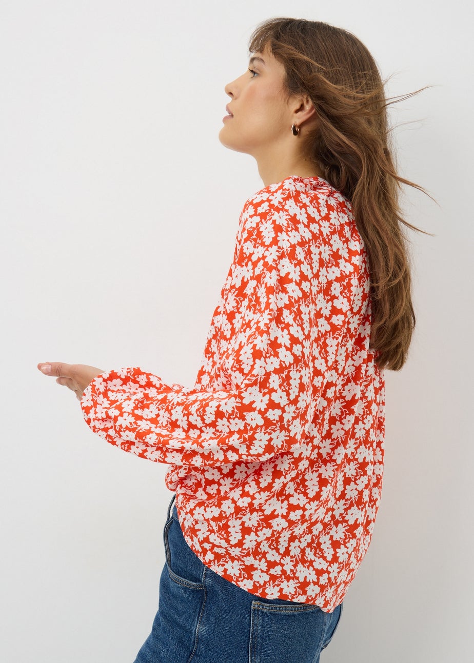 Red Ditsy Floral V Neck Blouse