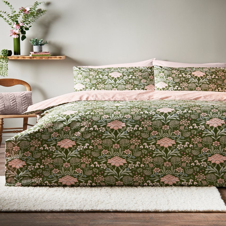 Green Vintage Floral Duvet Set