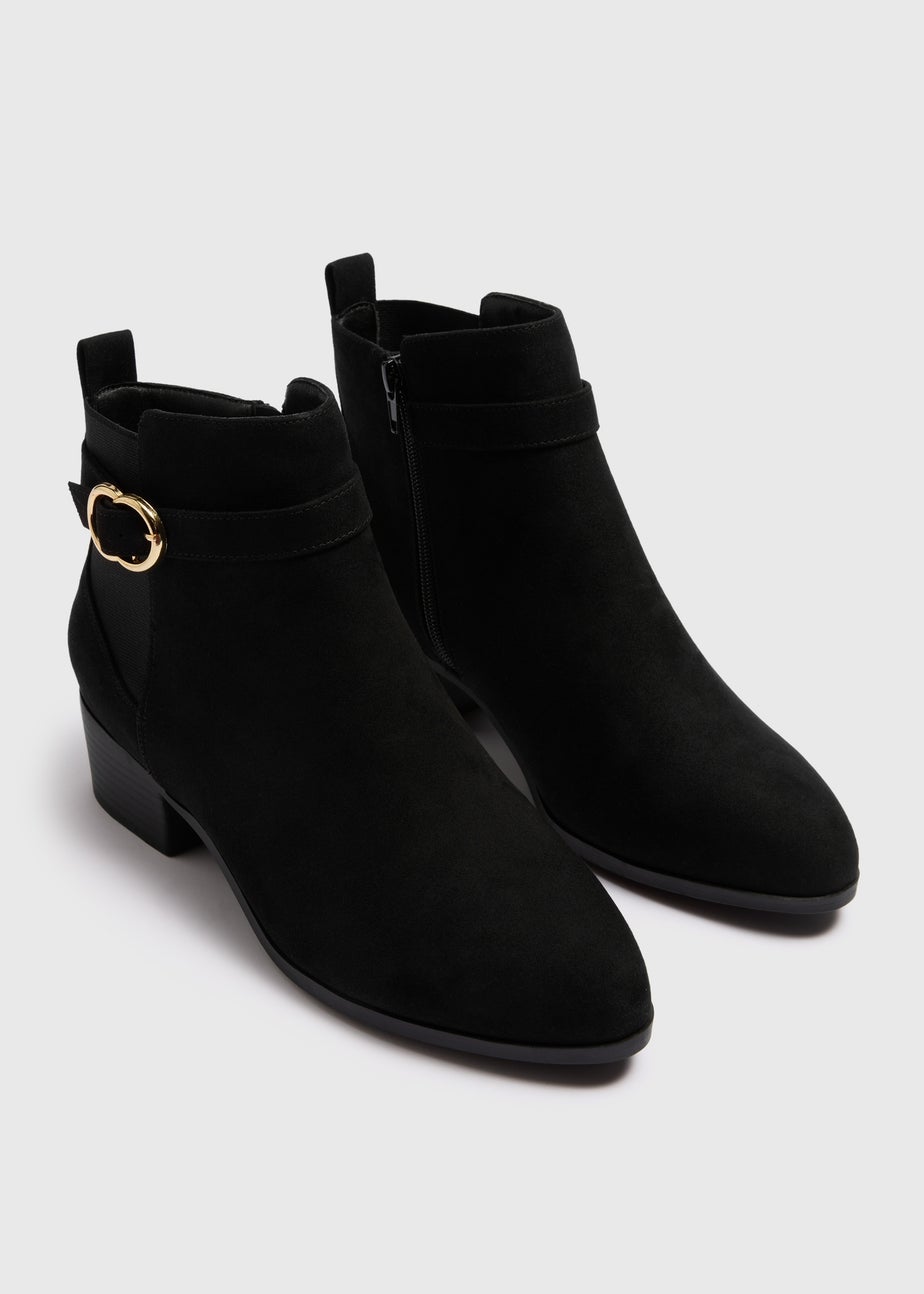 Black Buckle Block Heel Boots