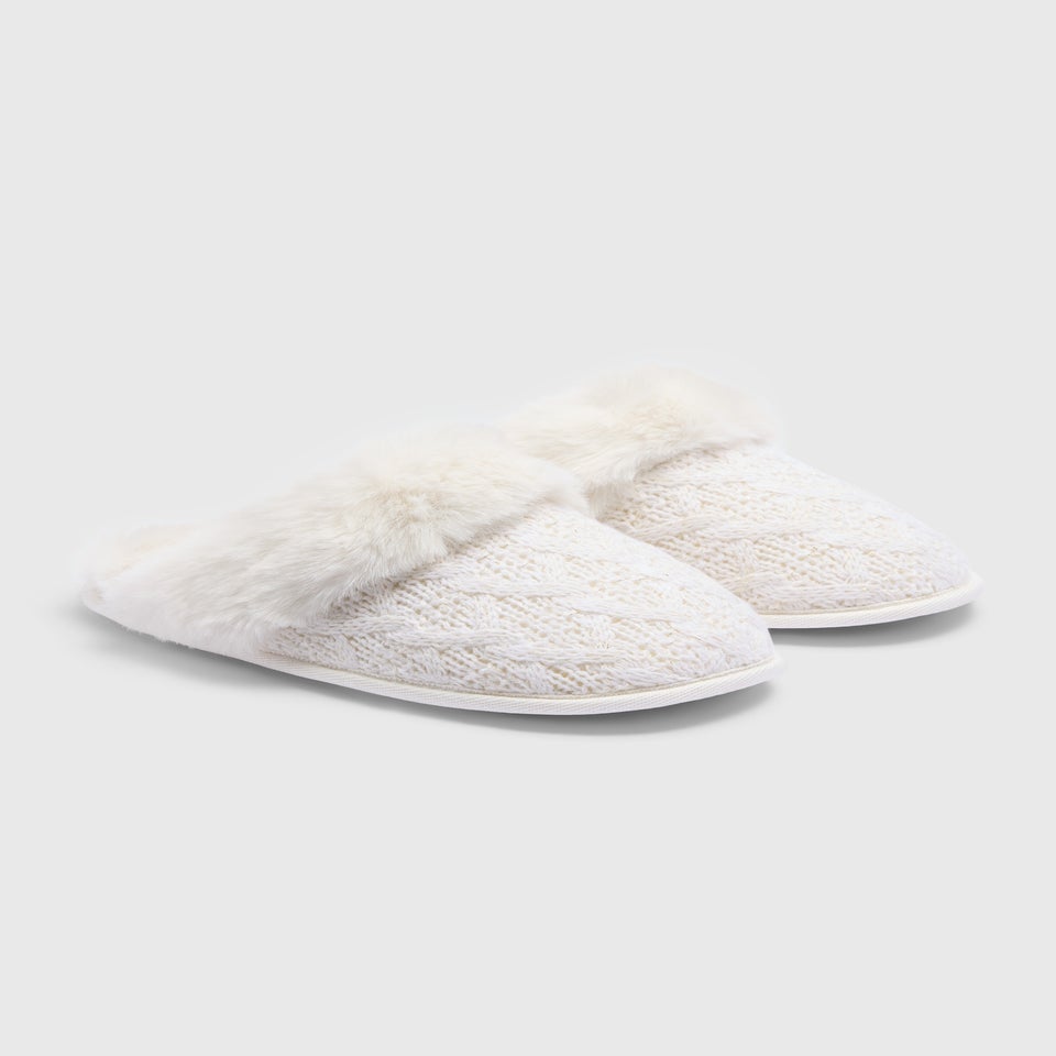 Cream Knitted Matchback Mule Slippers