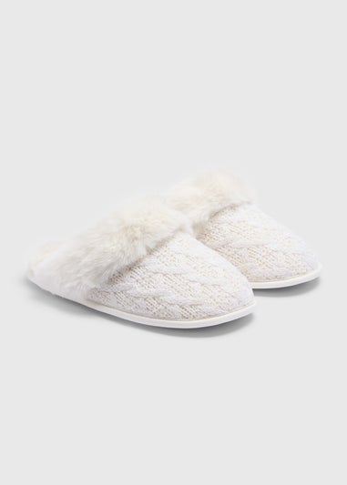 Cream Knitted Matchback Mule Slippers