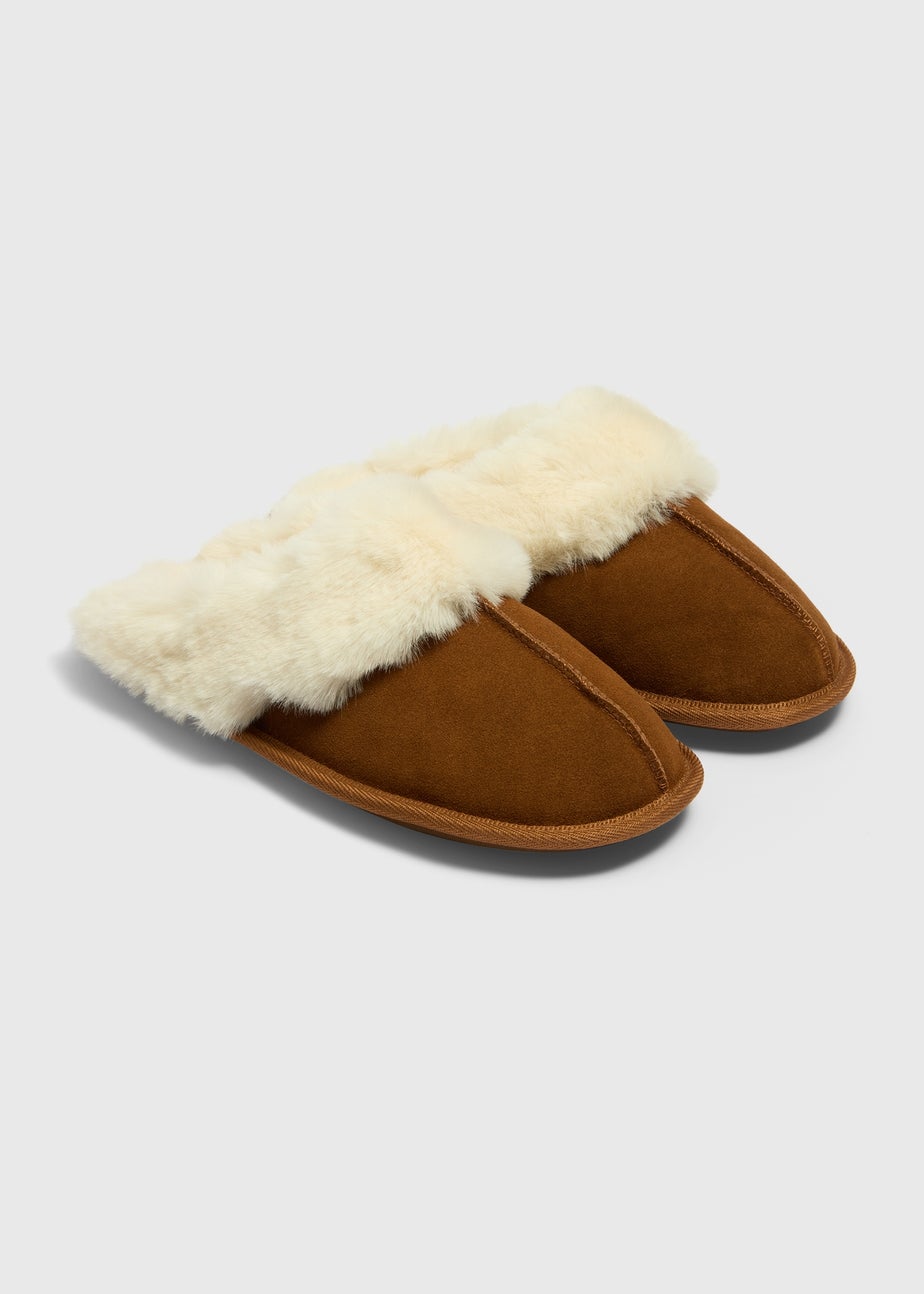 Tan Suede Trim Mules