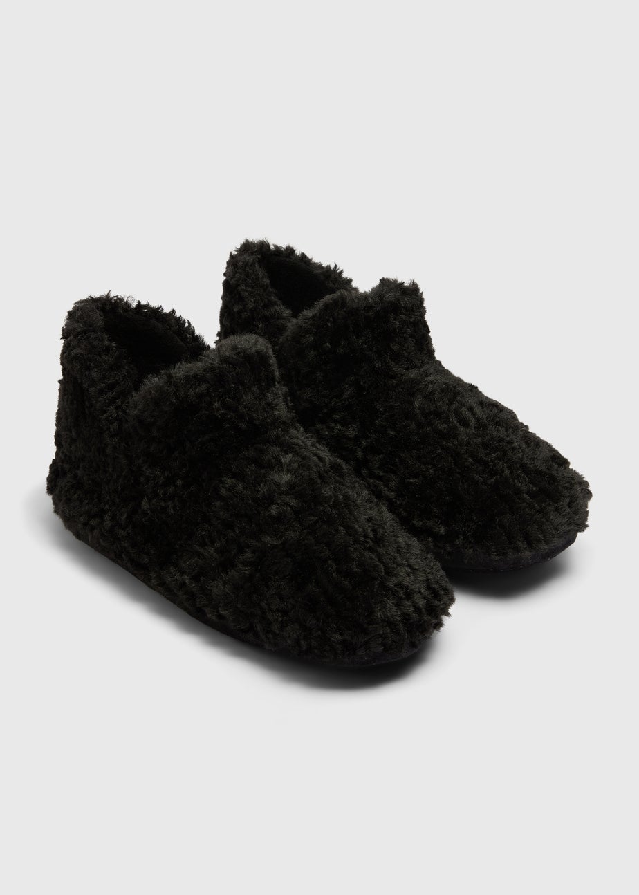 Black Faux Fur Slipper Boots