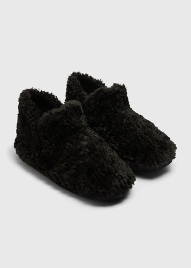 Black Faux Fur Slipper Boots