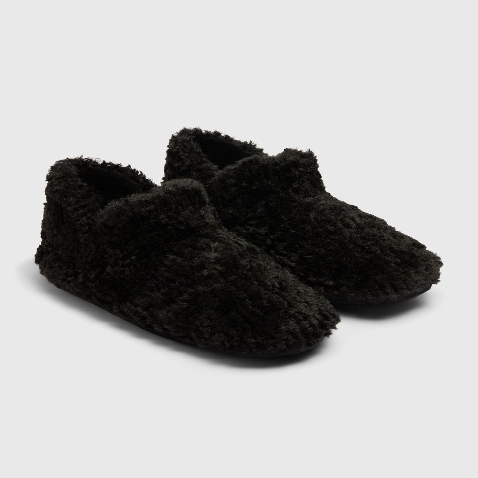 Black Faux Fur Slipper Boots