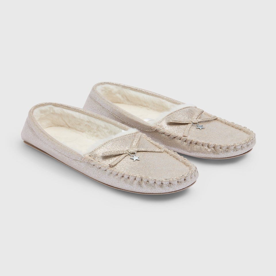 Gold Lurex Moccasin Slippers